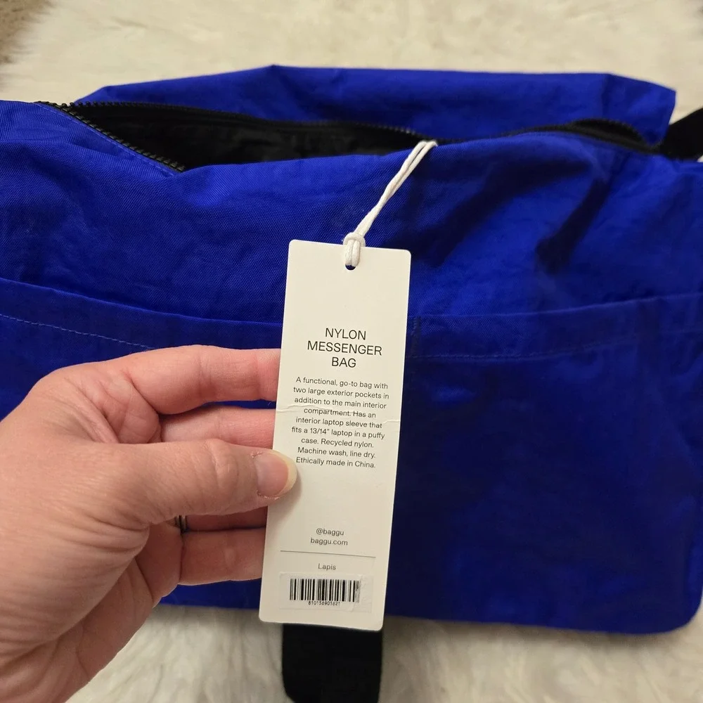 Baggu Nylon Messenger Bag Lapis Blue Recycled Crossbody Laptop Sleeve NWT